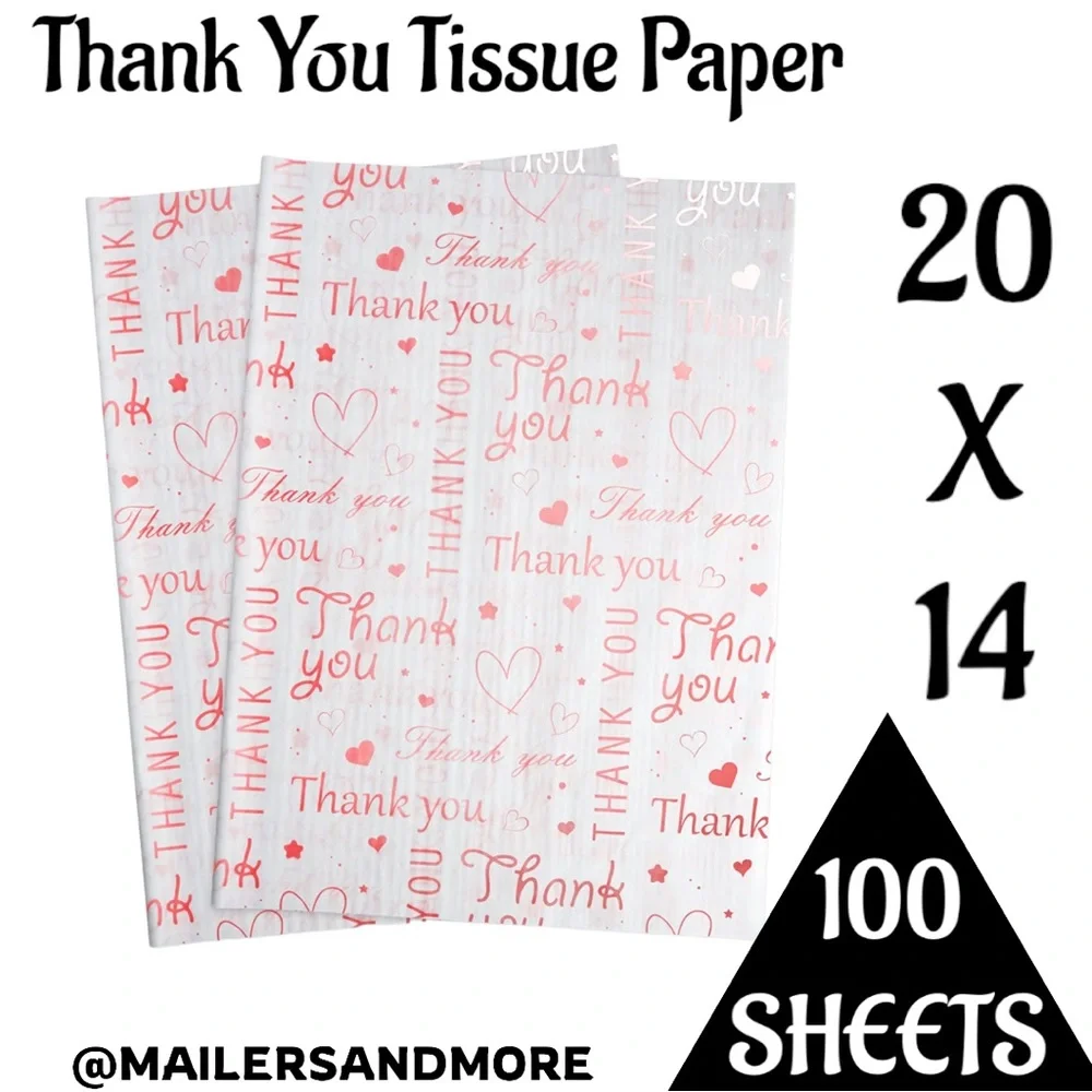 100 Pink Thank You Tissue Paper Sheets, 14x20 PRICE IS FIRM - Picture 2 of 8